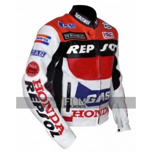 Honda Repsol Racing Red White Leather Jacket